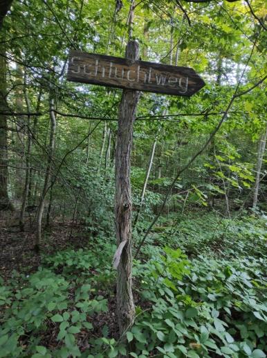 altes Holzhinweisschild