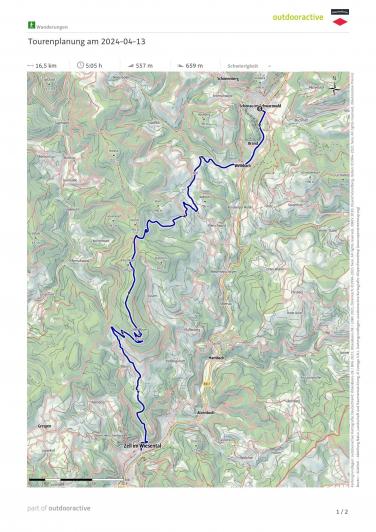 Wimpelwandeurng Schönau Blauen nach Zell im Wiesental Kartenausschnitt